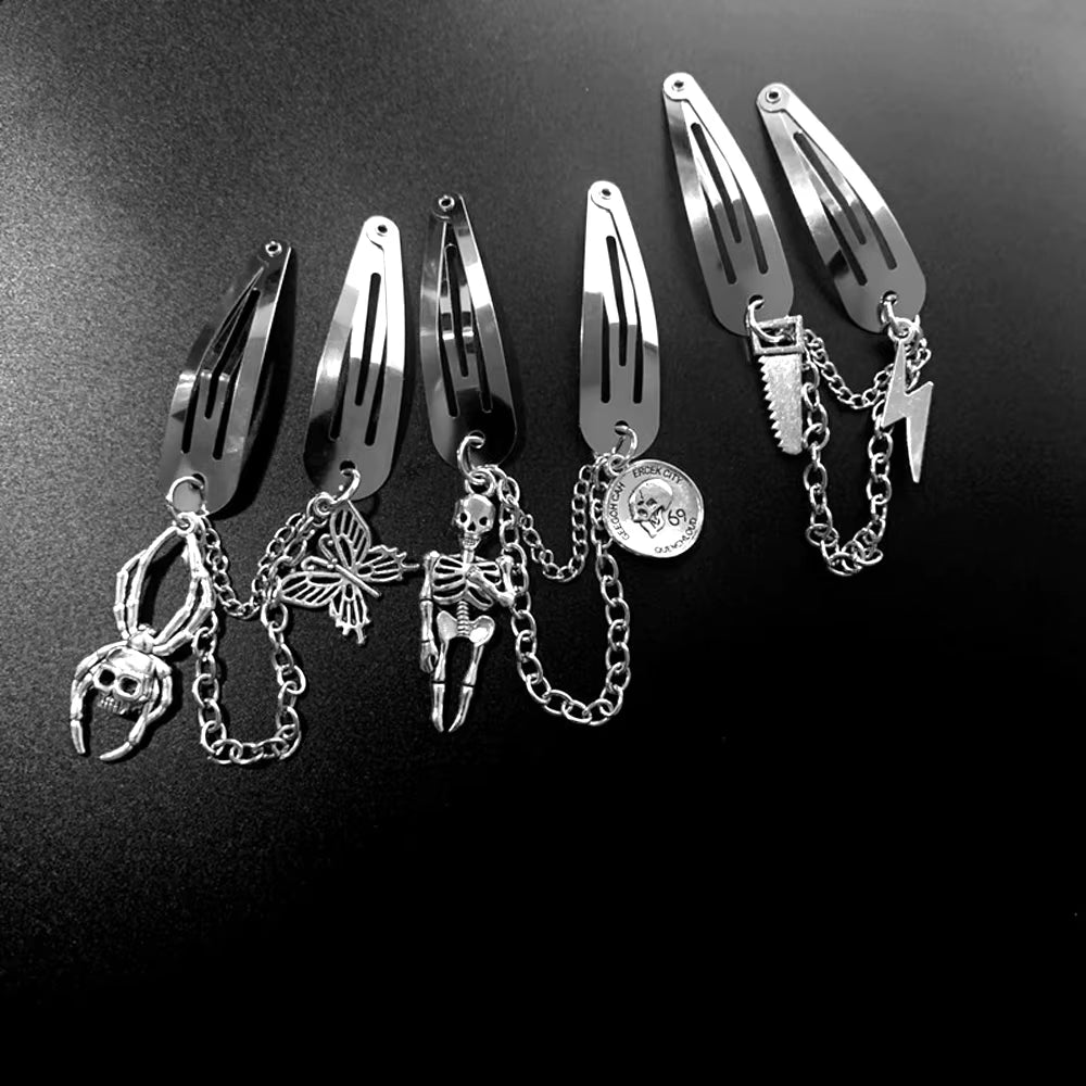Ins Punk Gothic Y2K Retro Hair Clips for Girls Dark Spider Butterfly Skull Fashion Metal Chain Alt Emo Hairpin Accessories 2021