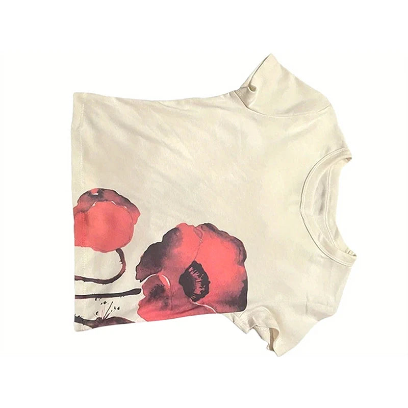 Y2K Aesthetic Summer Baby Tee Korean Popular Clothes Emo Streetwear Gothic Harajuku Graphic Print T-Shirt Women Crop Top